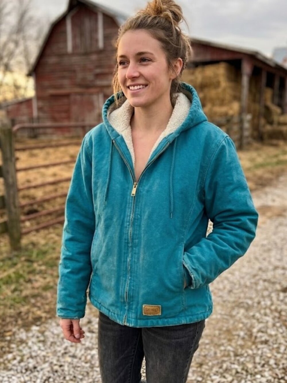 VTG Schmidt Workwear Women's Small (6-8) Thrashed Sherpa Teal Canvas Hooded Coat